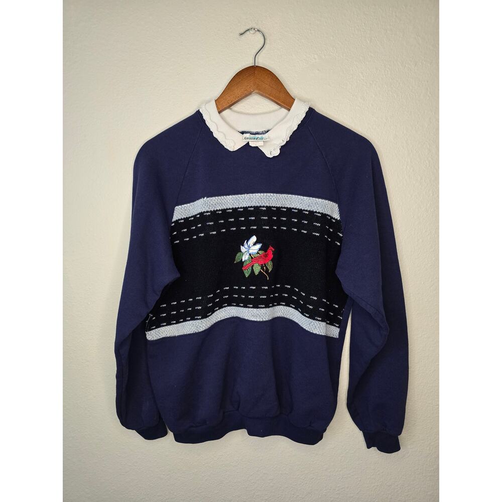 Vintage Womens Large Floral Flower Collared Sweatshirt Grandma Core 90s Sweater